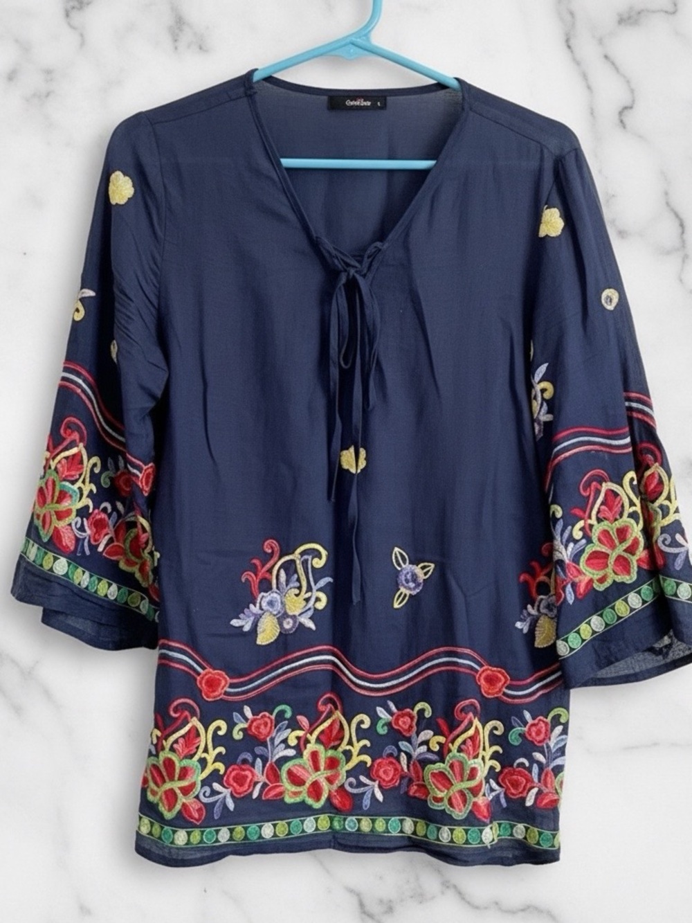 Embroidered Navy Women's Top by GeeGee